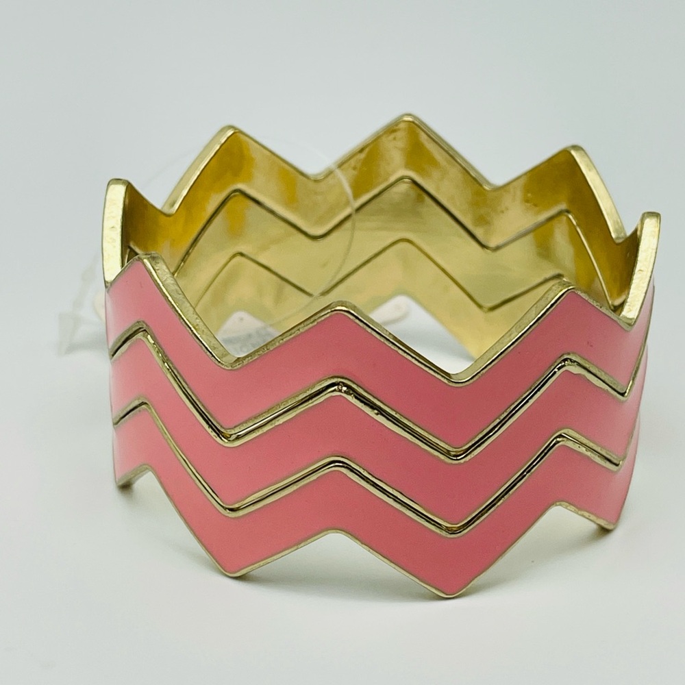 Nena Stacking Zig-Zag Chevron Pink Enamel Bangle Bracelets Set of 3 NWT
